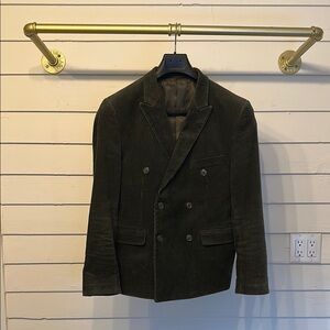 Men's Double-Breasted Corduroy Jacket - Olive Green